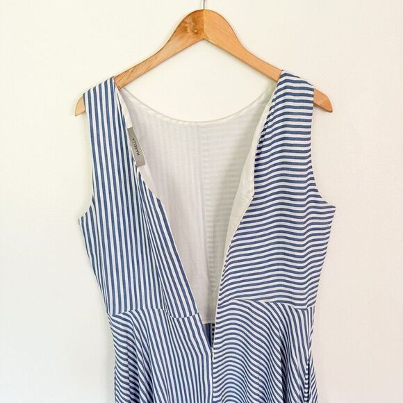 Marella Women’s Blue and White Striped Sleeveless Modest Neckline Midi Maxi Dres - Picture 7 of 13